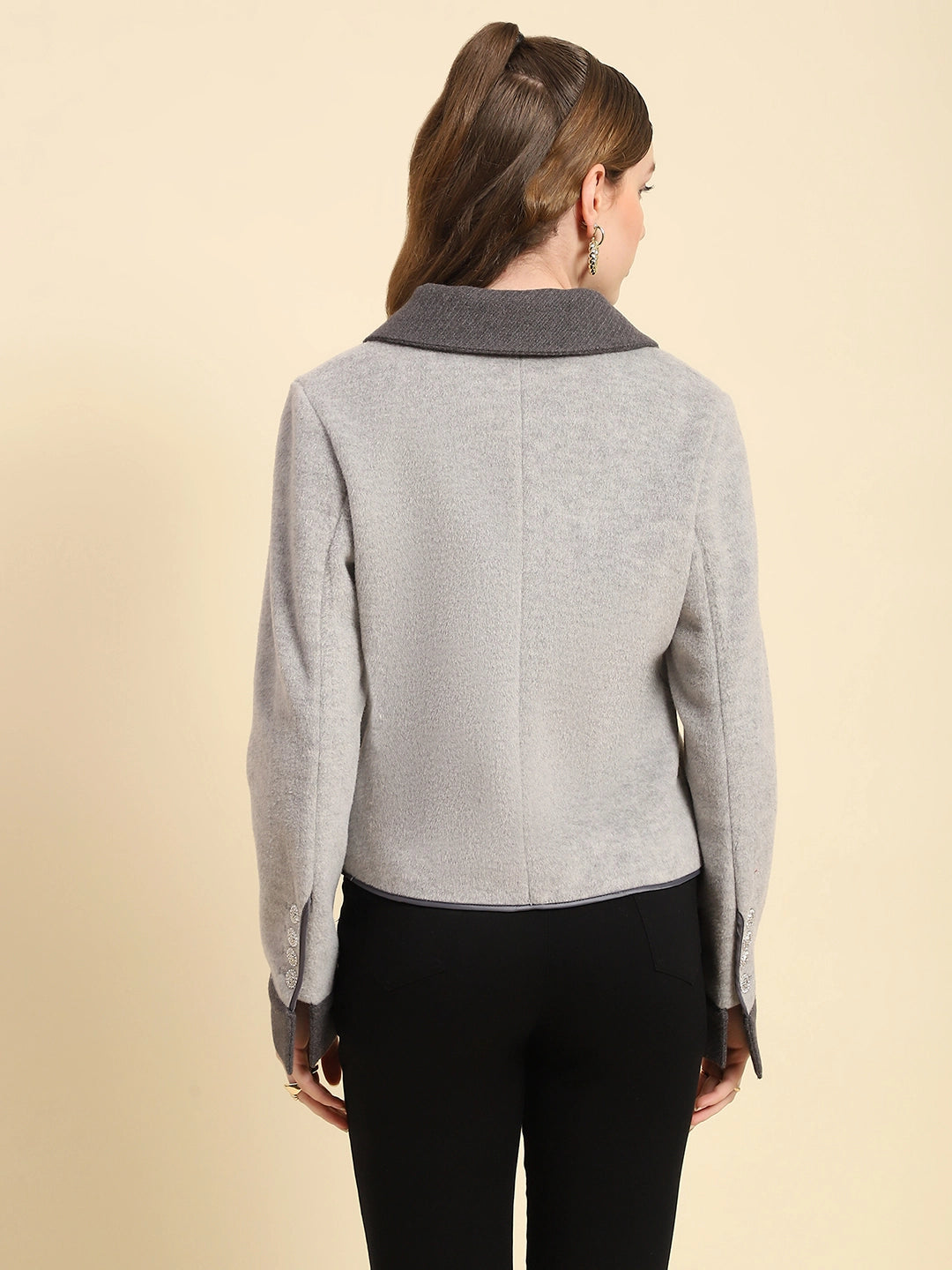 Grey Solid Viscose Winter Coat - Global Republic