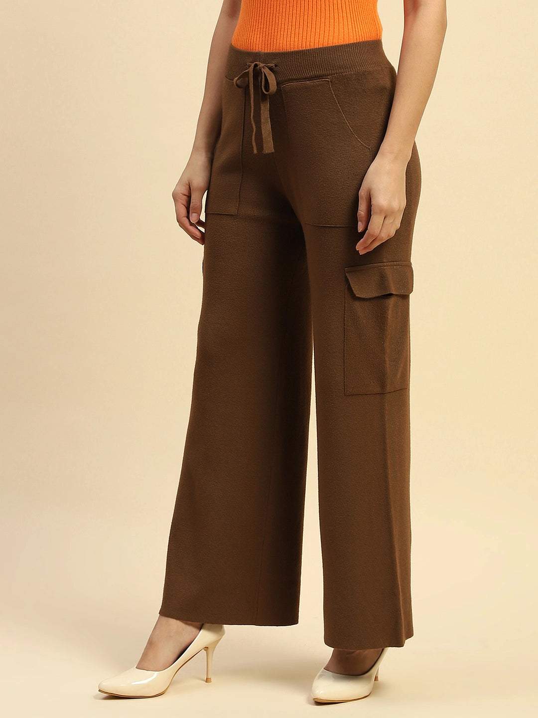 Brown Viscose Cargo Loose Winter Lower - Global Republic