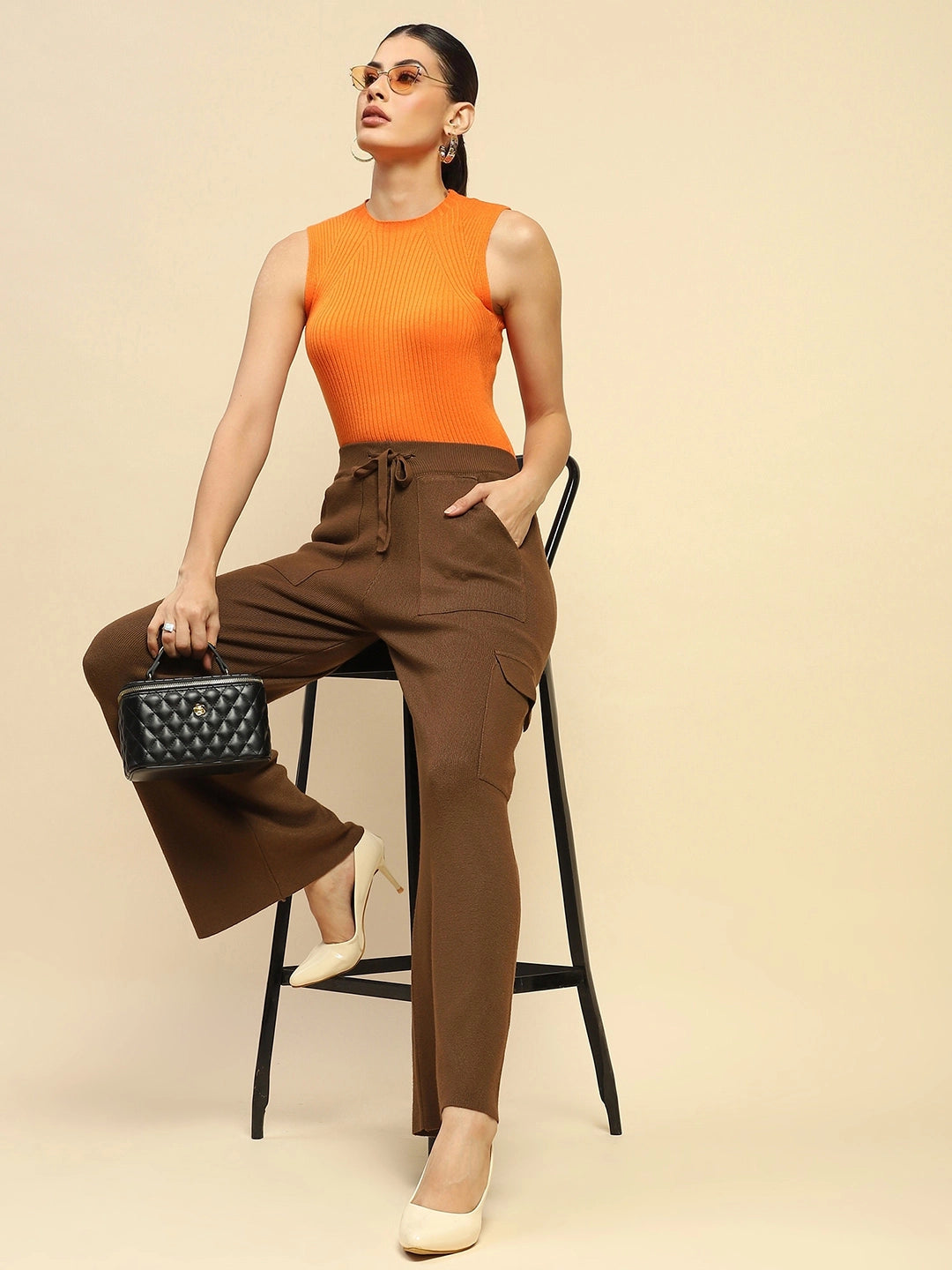 Brown Viscose Cargo Loose Winter Lower - Global Republic