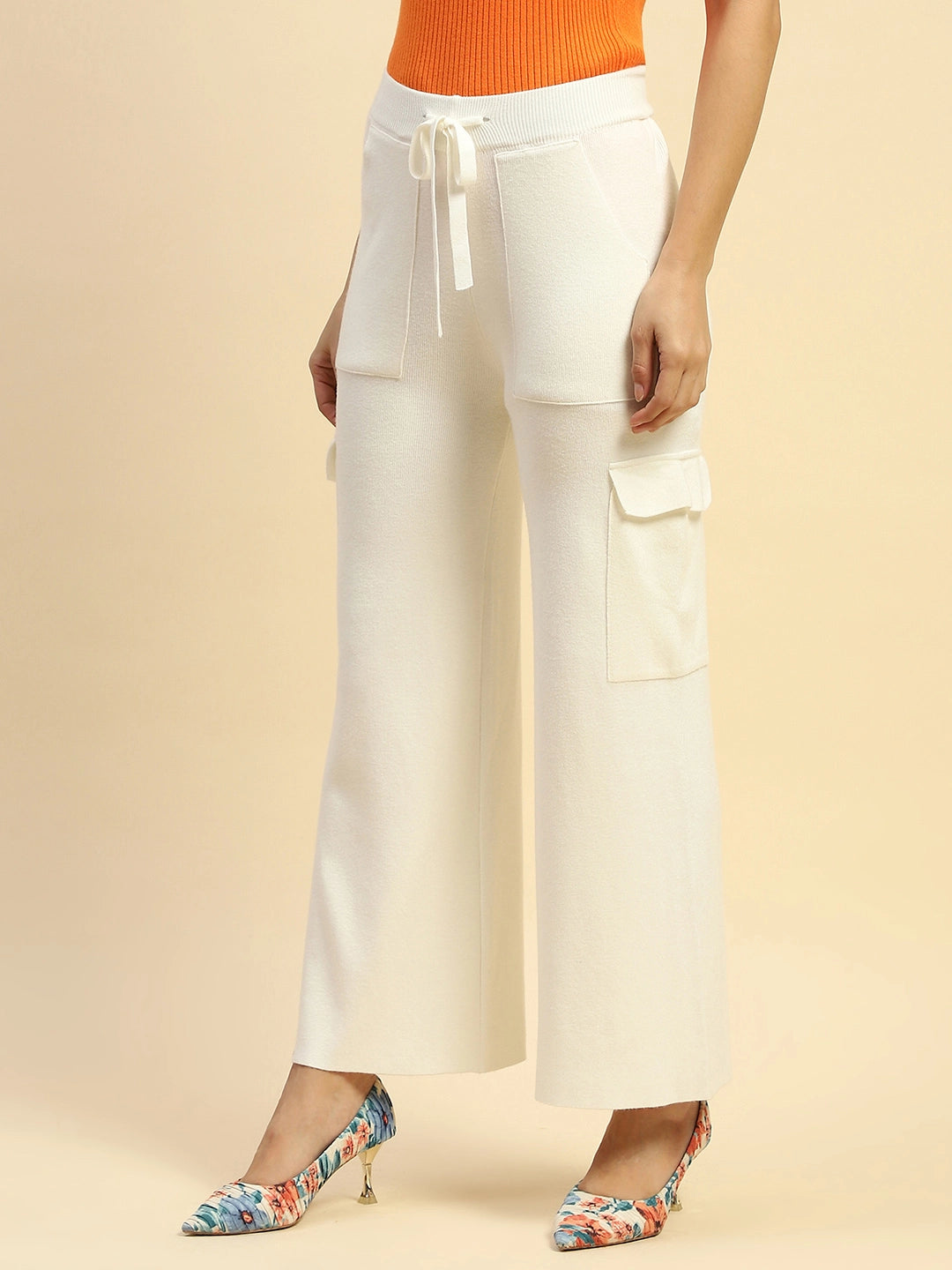 Ecru Viscose Cargo Loose Winter Lower - Global Republic