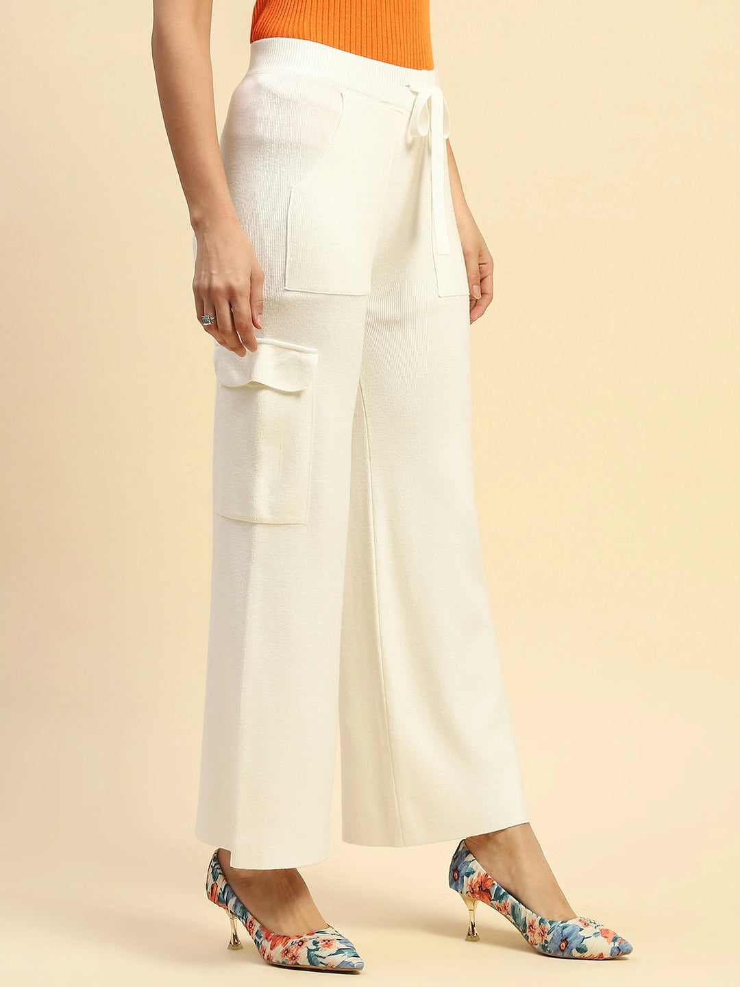 Ecru Viscose Cargo Loose Winter Lower - Global Republic