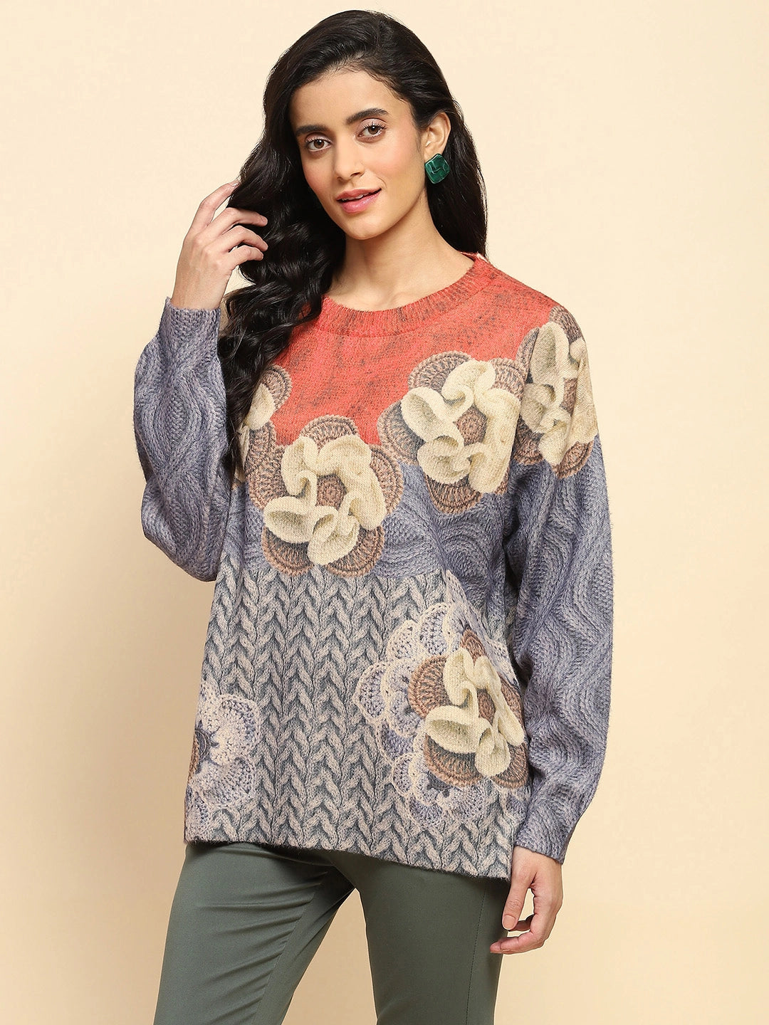 Blue Relaxed Fit Pullover For Winter - Global Republic