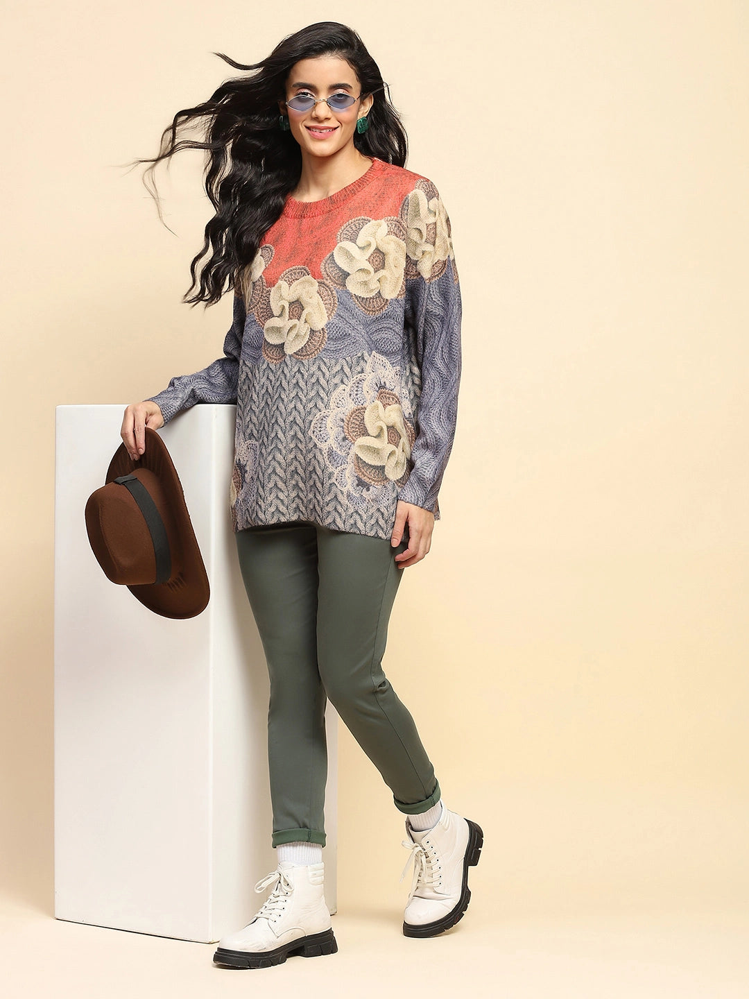 Blue Relaxed Fit Pullover For Winter - Global Republic