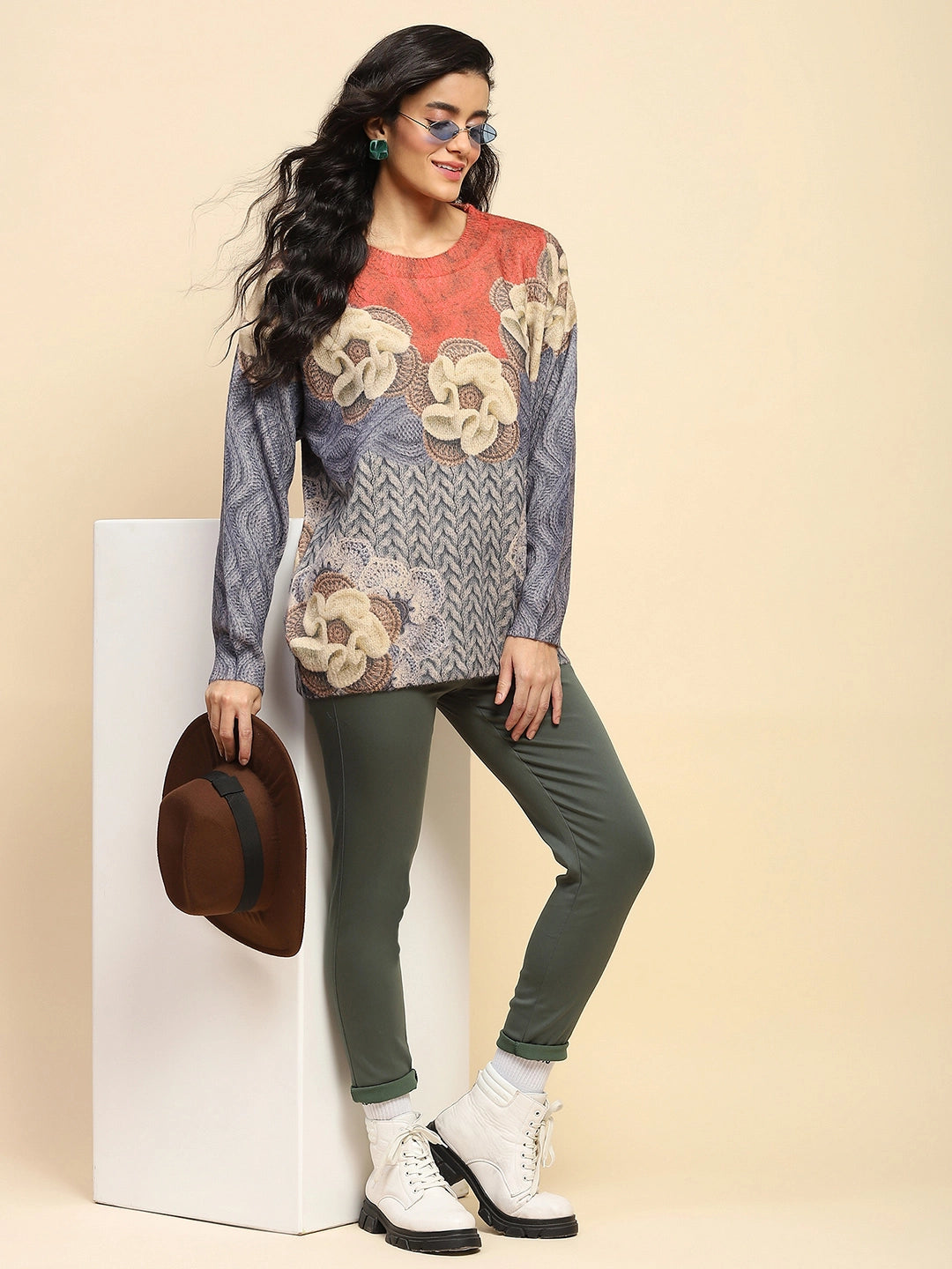 Blue Relaxed Fit Pullover For Winter - Global Republic