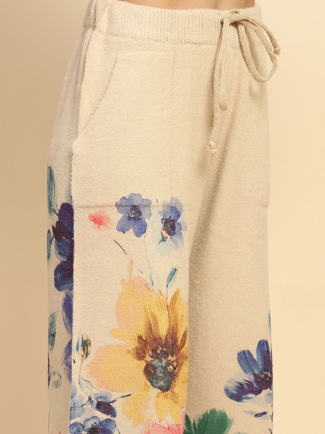 Beige Floral Loose Winter Co-ord Set - Global Republic