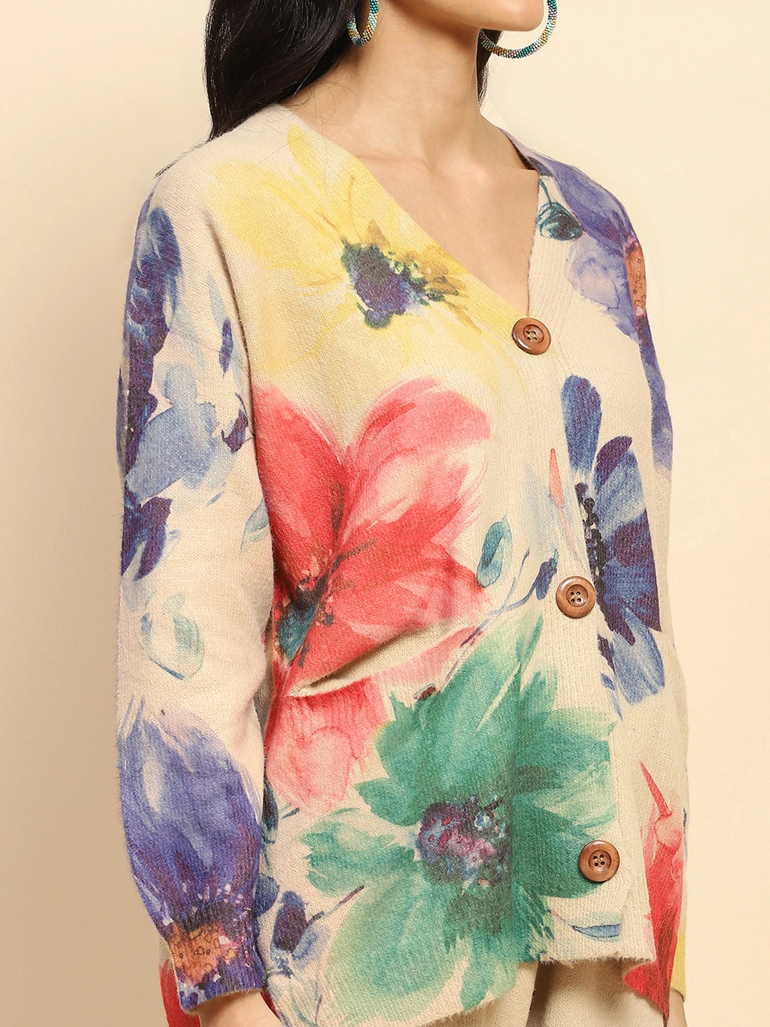 Beige Floral Loose Winter Co-ord Set - Global Republic