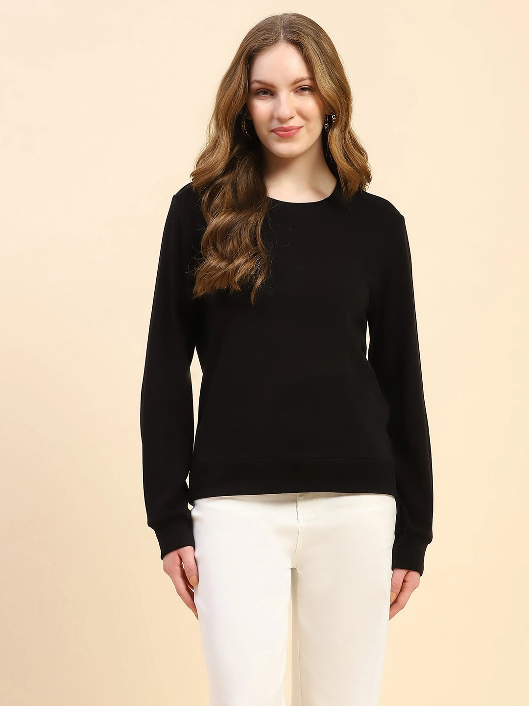 Black Solid Eco Silk Blend Ultra Soft Sweatshirt - Global Republic