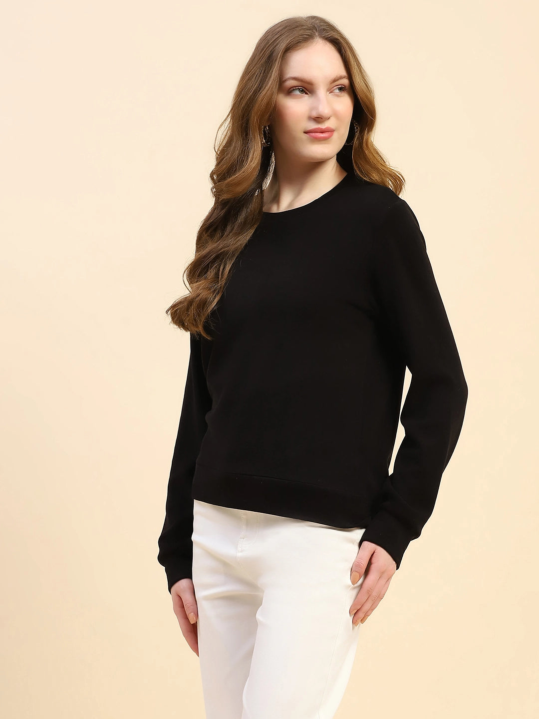 Black Solid Eco Silk Blend Ultra Soft Sweatshirt - Global Republic