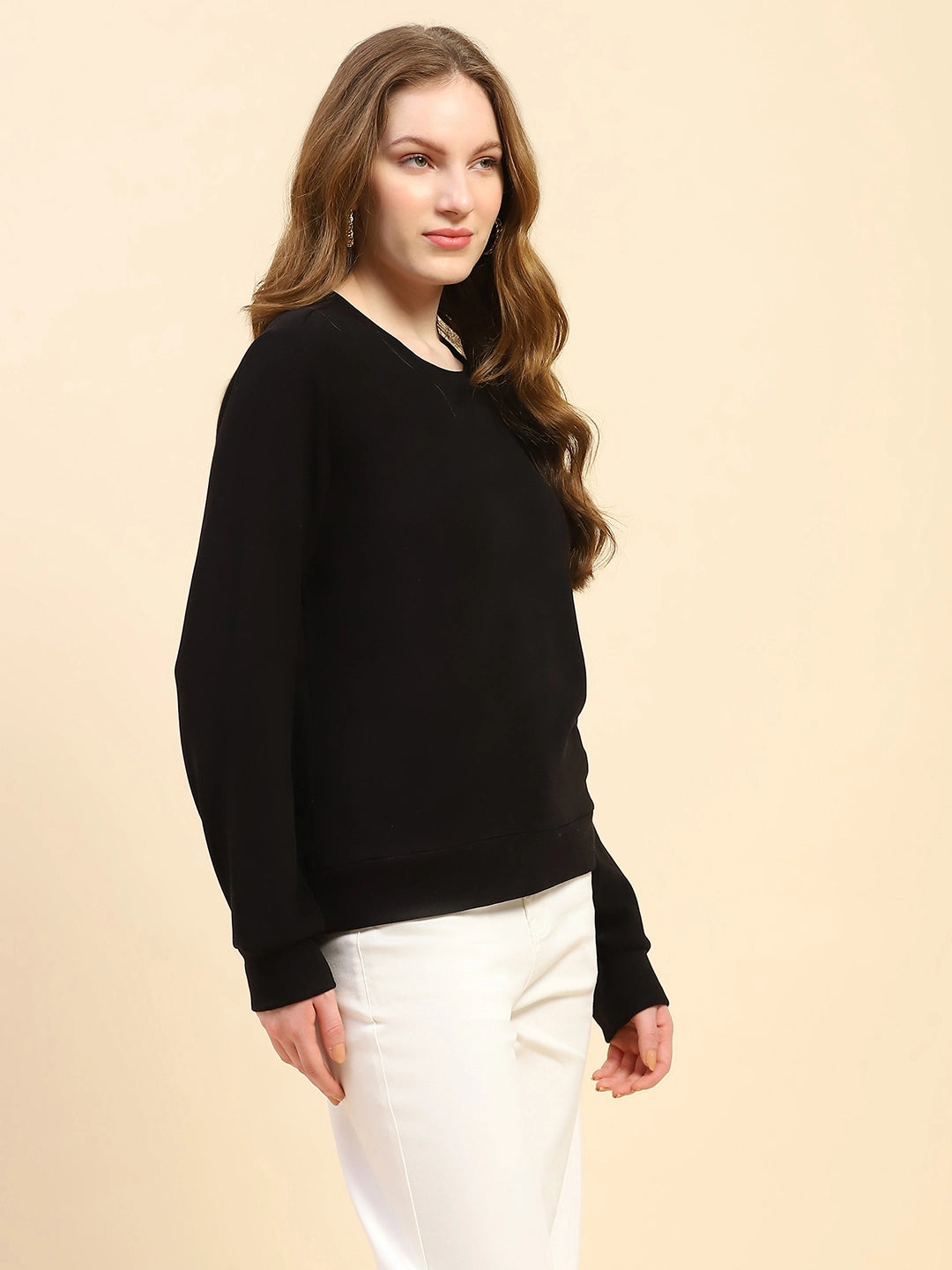Black Solid Eco Silk Blend Ultra Soft Sweatshirt - Global Republic
