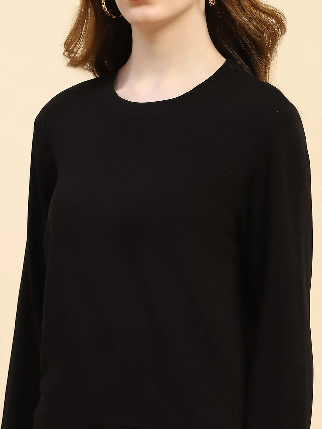 Black Solid Eco Silk Blend Ultra Soft Sweatshirt - Global Republic