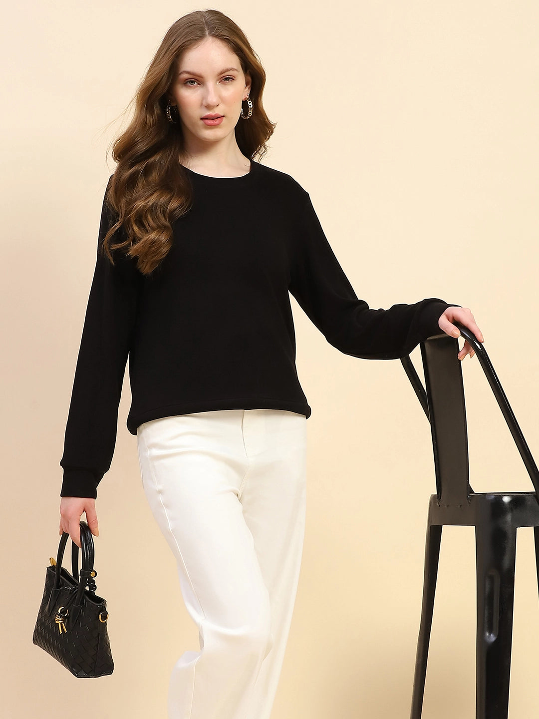 Black Solid Eco Silk Blend Ultra Soft Sweatshirt - Global Republic