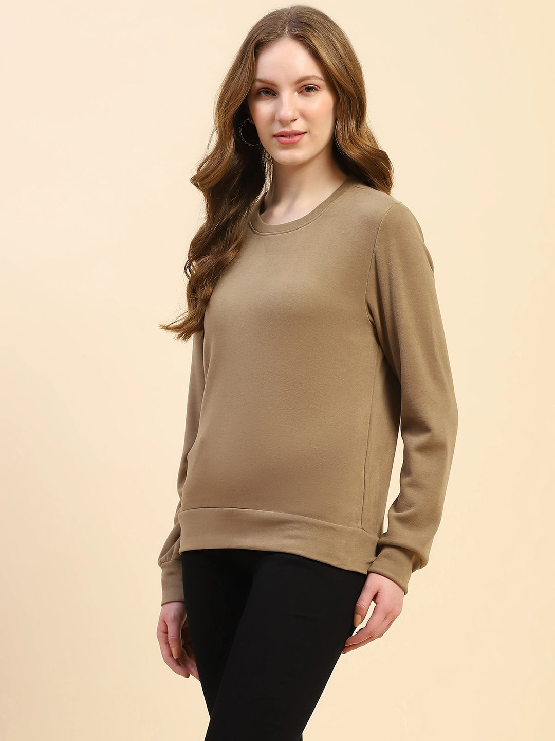 Brown Silk Blend Ultra Soft Sweatshirt - Global Republic