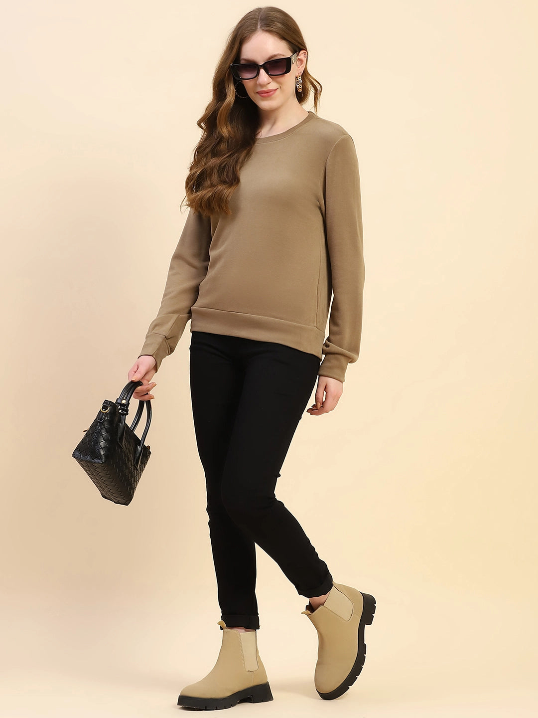 Brown Silk Blend Ultra Soft Sweatshirt - Global Republic