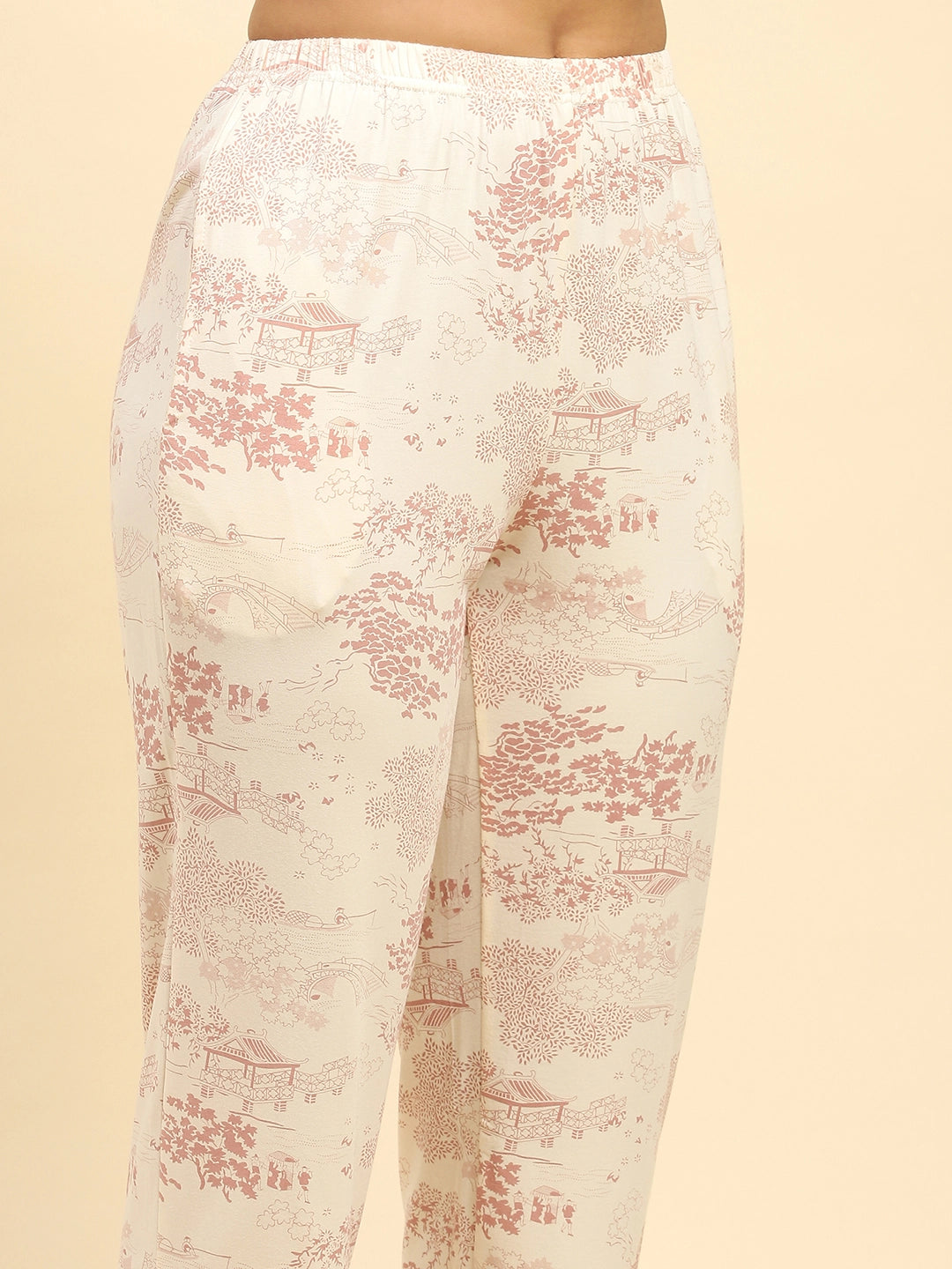 Blush Pink Floral Cotton Blend Relaxed Fit Night Suit - Global Republic