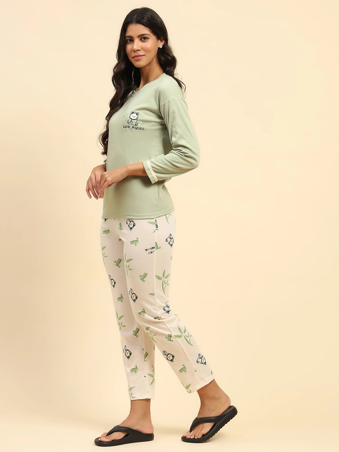 Green Teddy Print Cotton Nightsuit - Global Republic