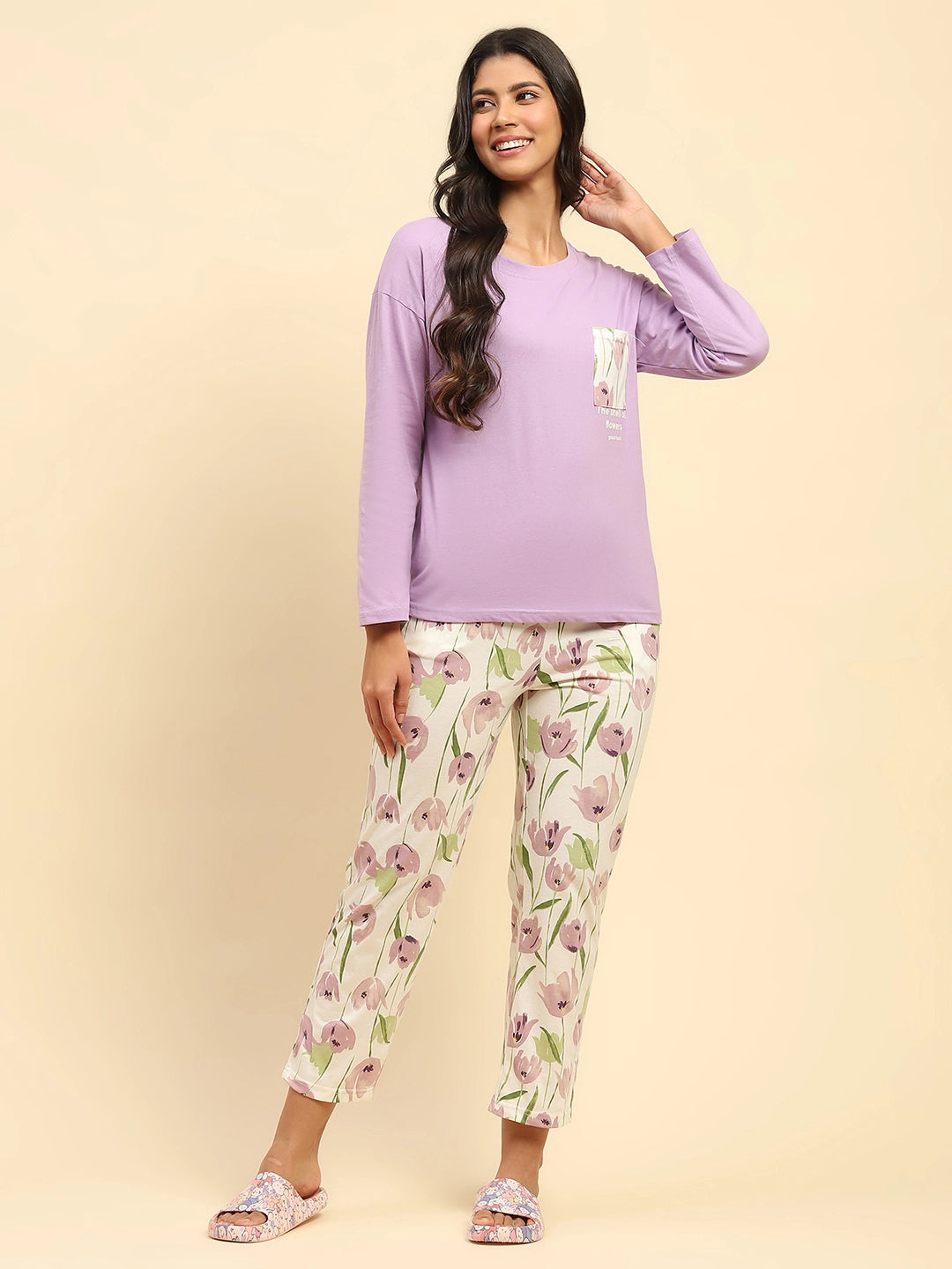 Lavender Floral Cotton Nightsuit - Global Republic