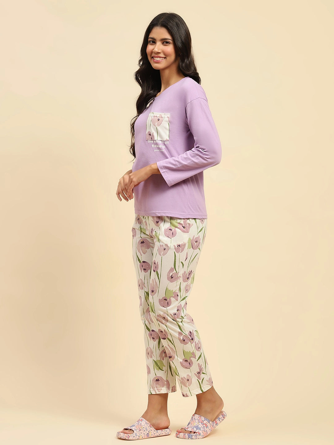 Lavender Floral Cotton Nightsuit - Global Republic