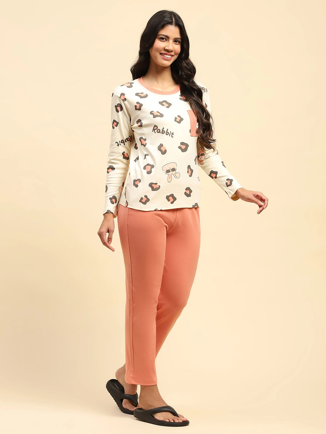 Peach Printed Cotton Nightsuit - Global Republic