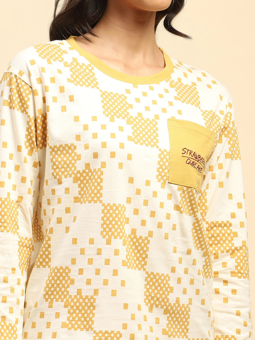 Mustard Geometric Print Cotton Nightsuit - Global Republic