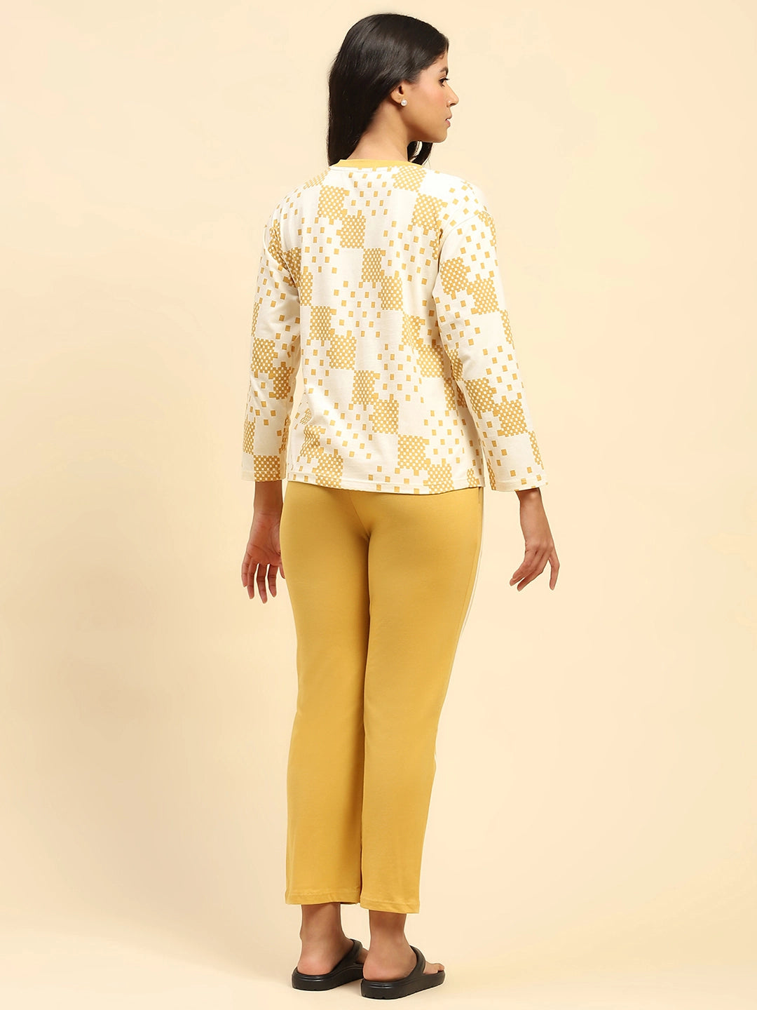Mustard Geometric Print Cotton Nightsuit - Global Republic