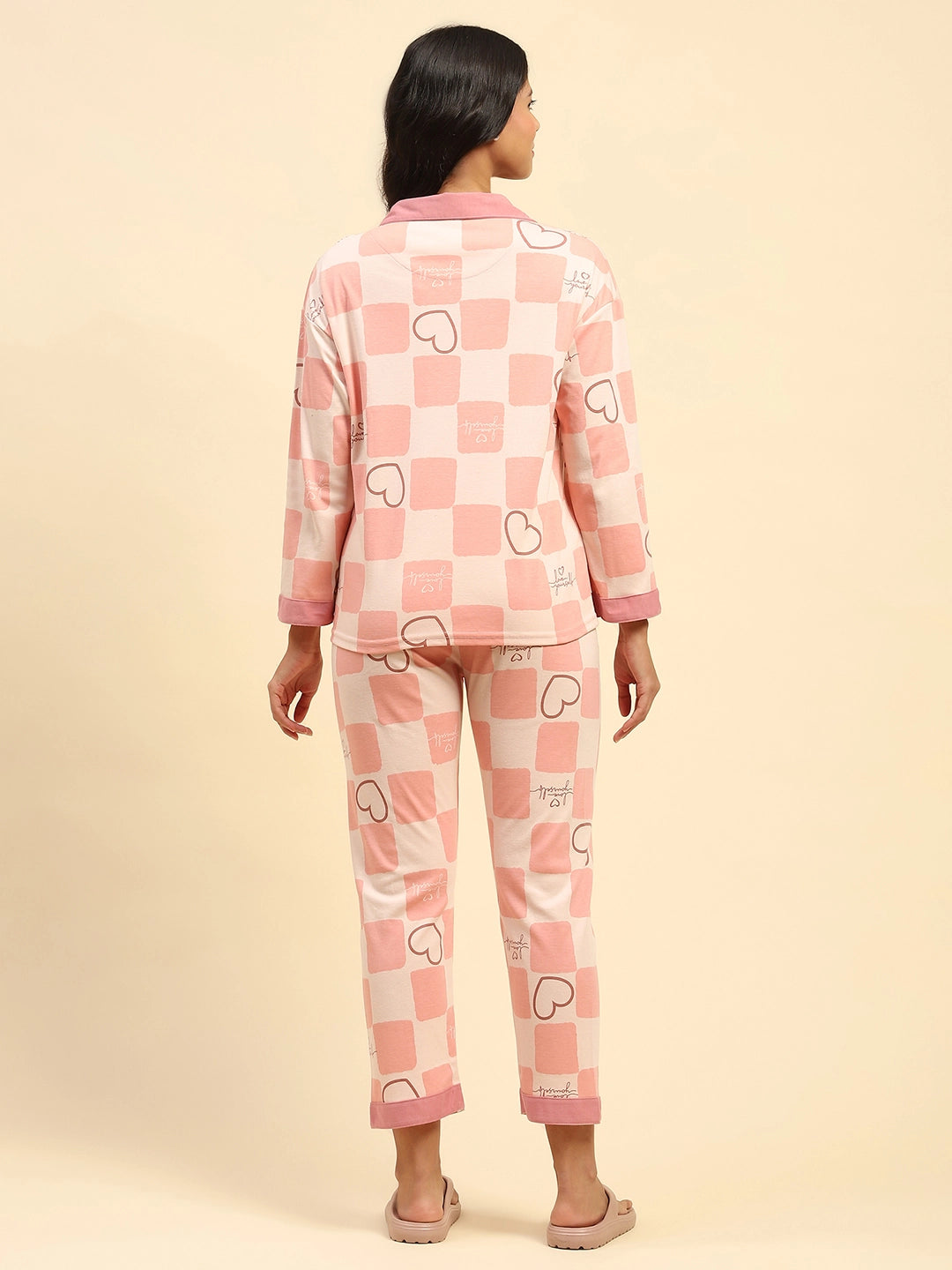 Pink Printed Cotton Blend Nightsuit - Global Republic