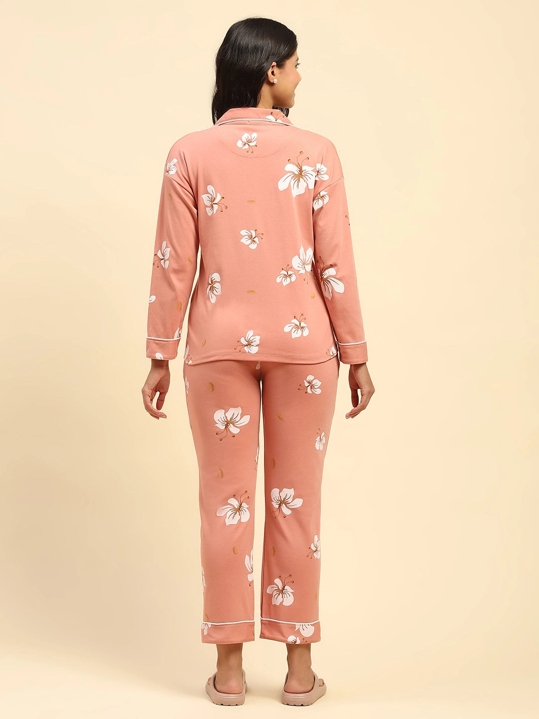 Coral Floral Cotton Blend Nightsuit - Global Republic
