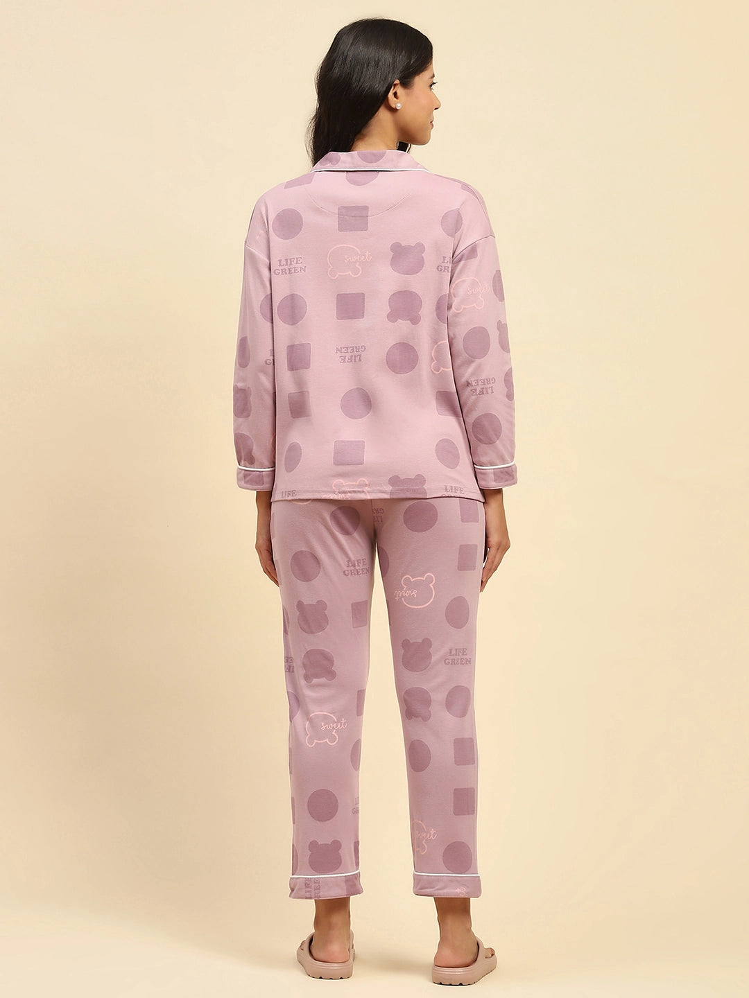 Purple Printed Cotton Blend Nightsuit - Global Republic