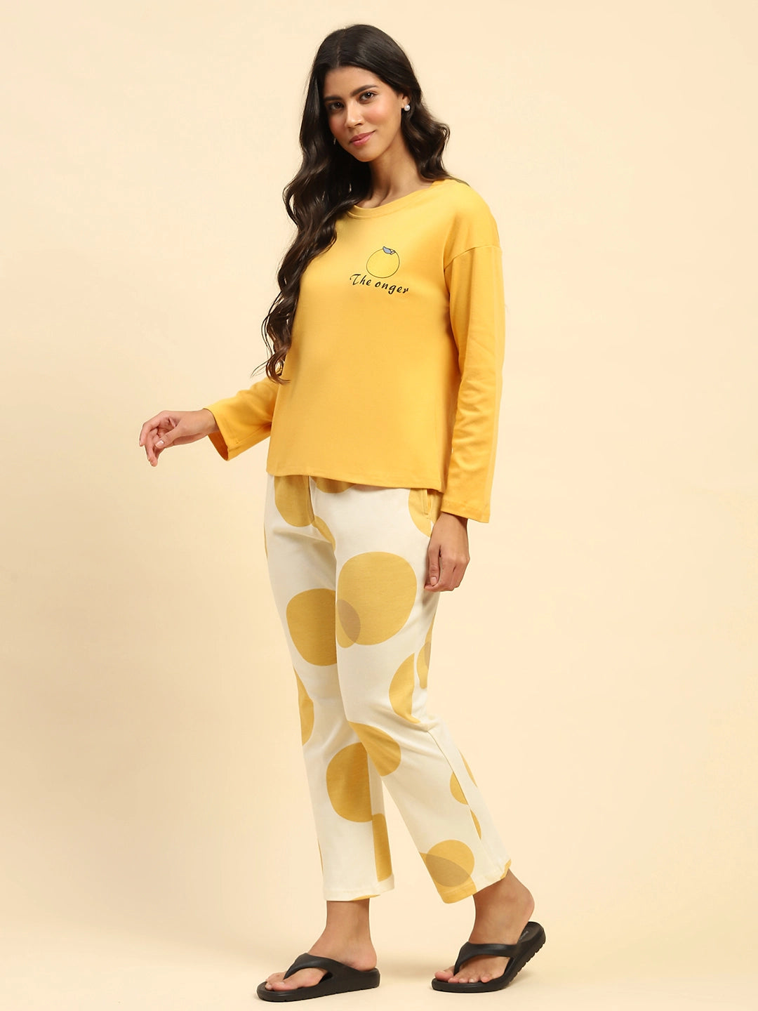 Yellow Printed Cotton Nightsuit - Global Republic