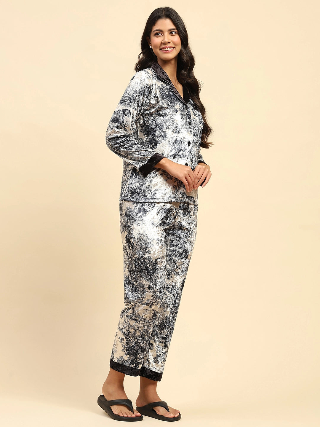 Marble Abstract Velvet Night Suit - Global Republic