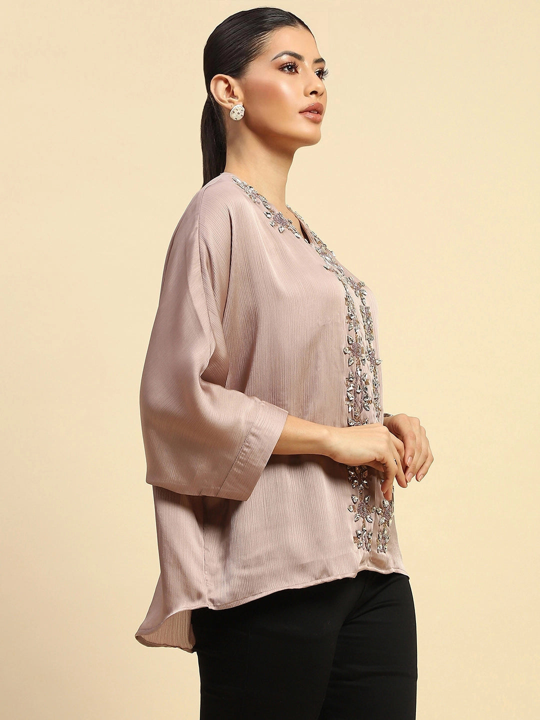 Onion Chiffon Oversized Embellished Top - Global Republic