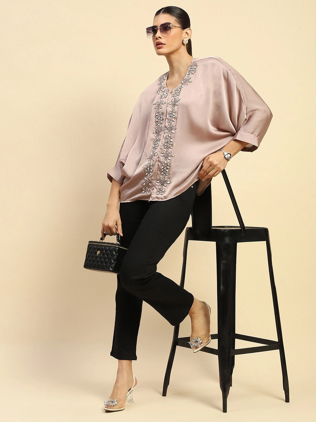 Onion Chiffon Oversized Embellished Top - Global Republic
