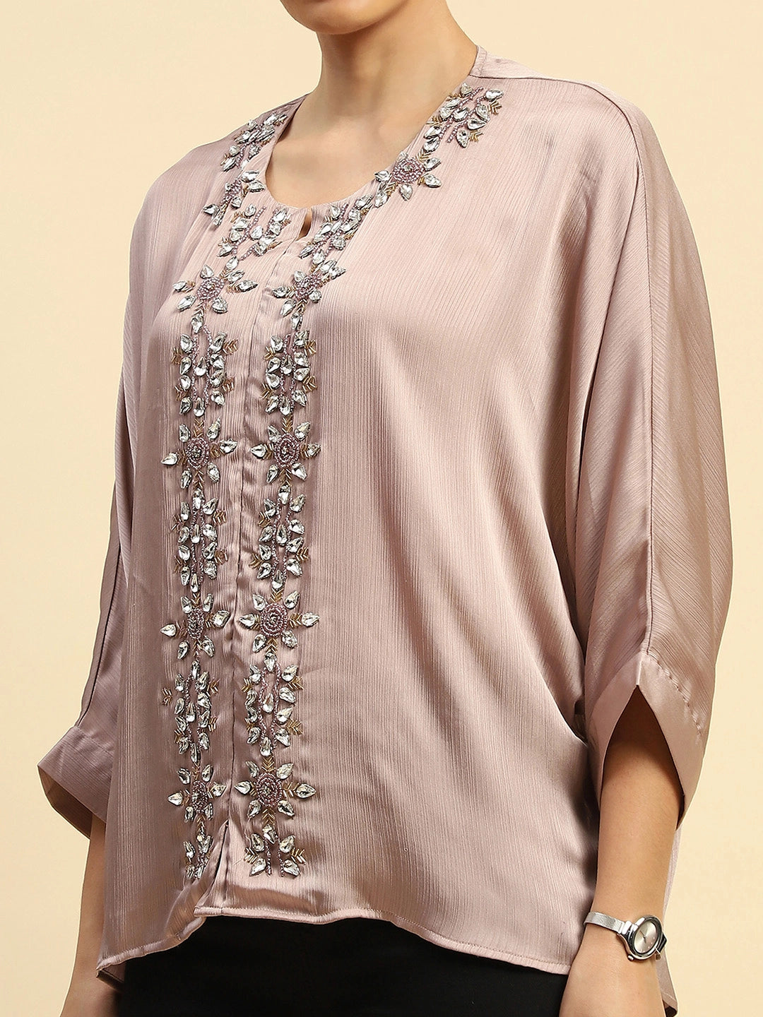 Onion Chiffon Oversized Embellished Top - Global Republic