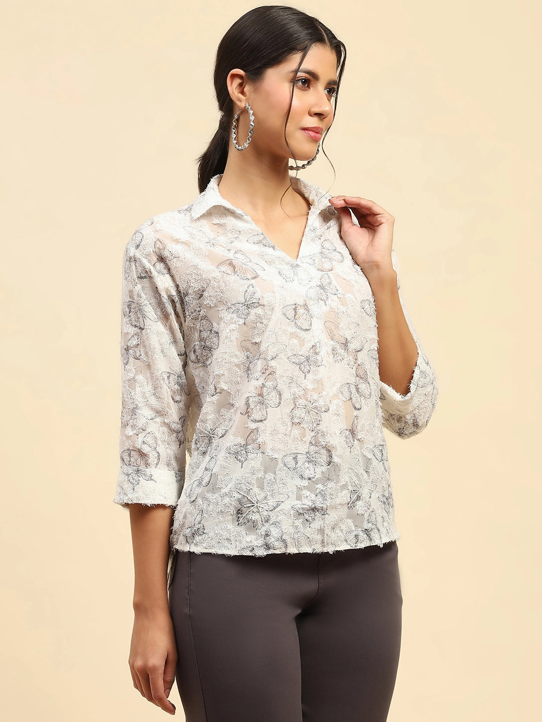 White Butterfly Print Top - Global Republic