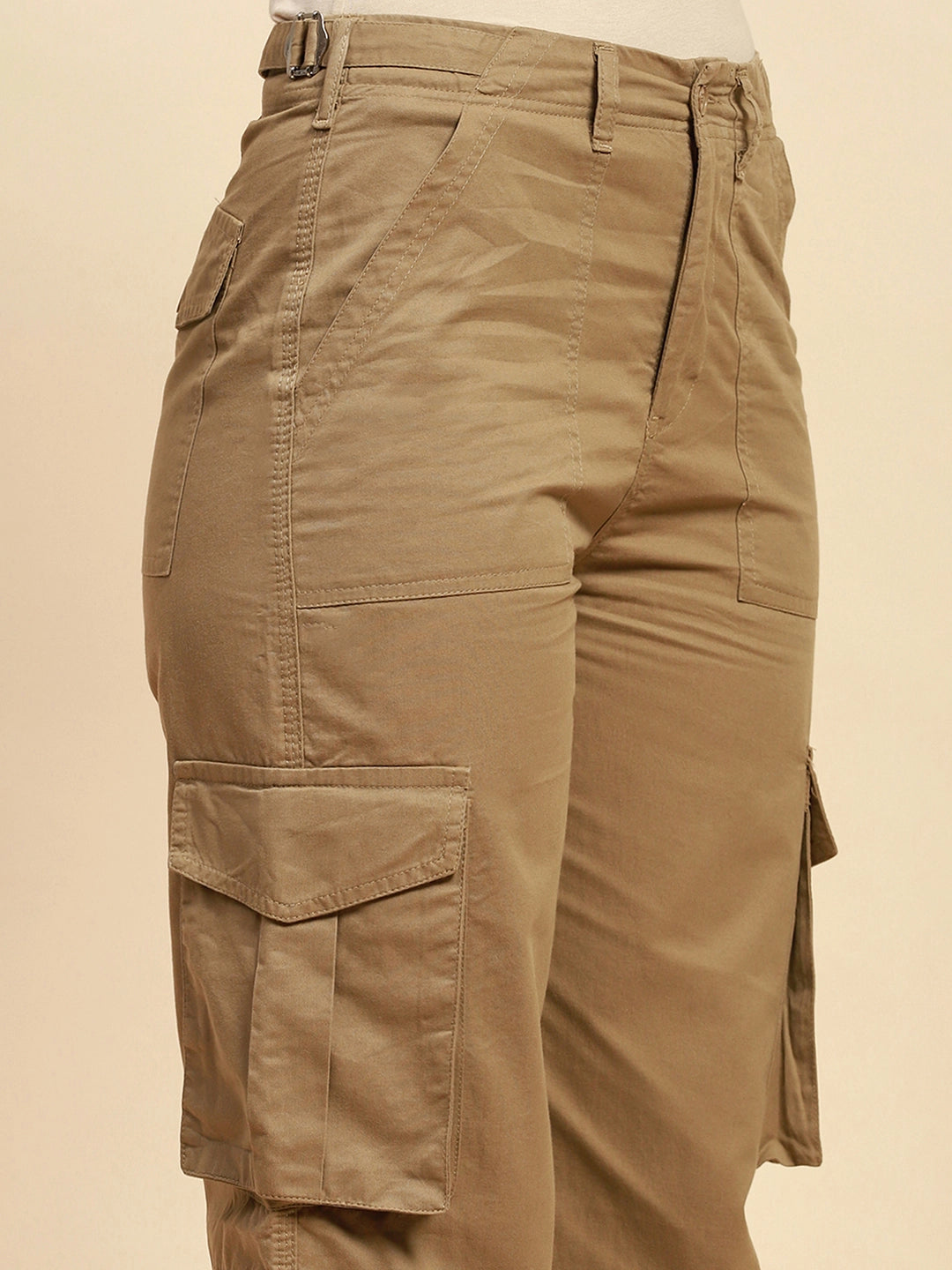 Khaki Cotton Straight Fit Cargo - Global Republic