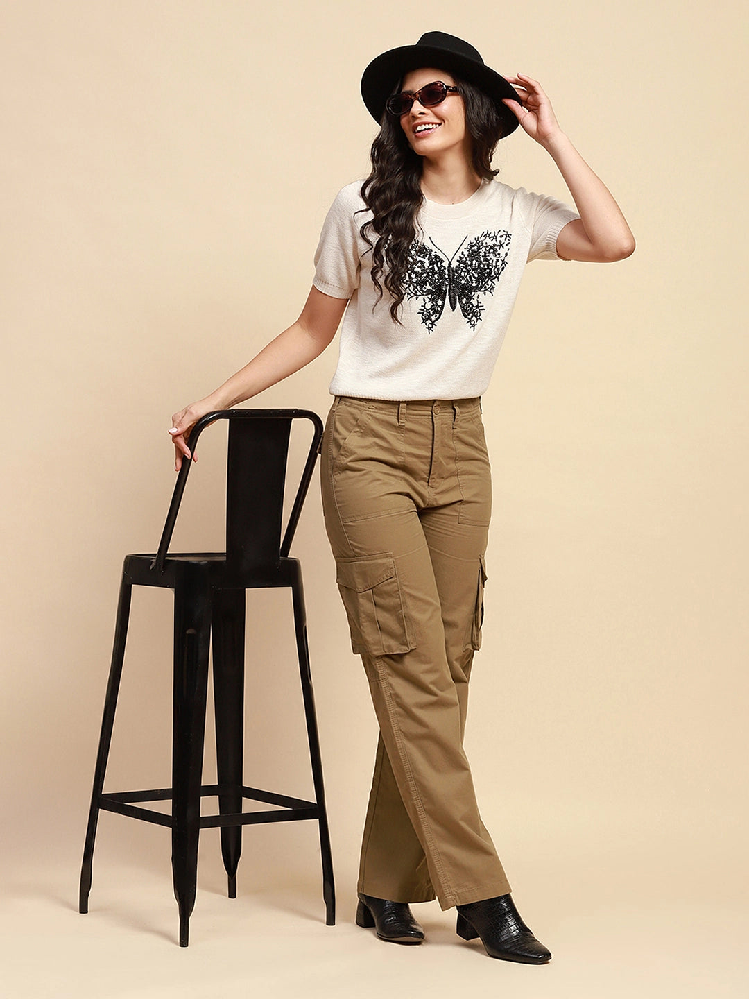 Khaki Cotton Straight Fit Cargo - Global Republic