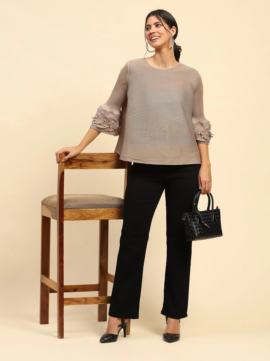 Black Solid Cotton Blend Straight Fit Jeans - Global Republic