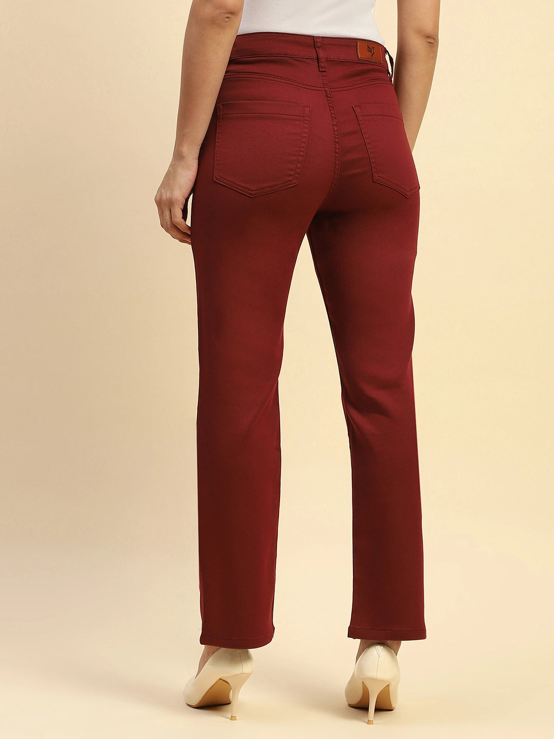 Maroon Cotton Blend Stretchable Straight fit Trouser - Global Republic