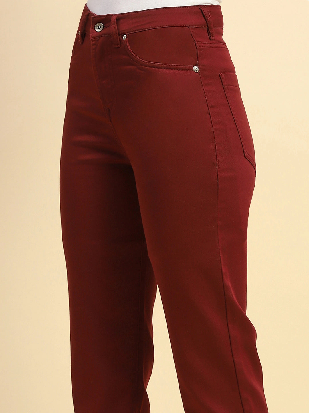 Maroon Cotton Blend Stretchable Straight fit Trouser - Global Republic