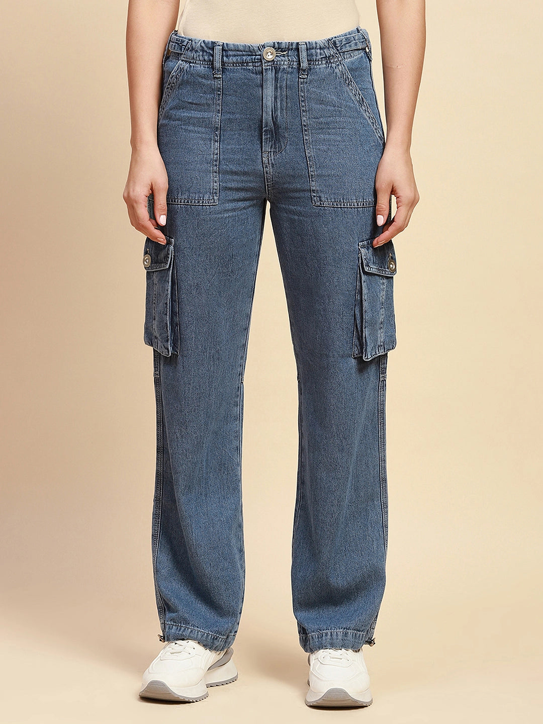 Blue Cotton Straight Relaxed Fit Cargo - Global Republic