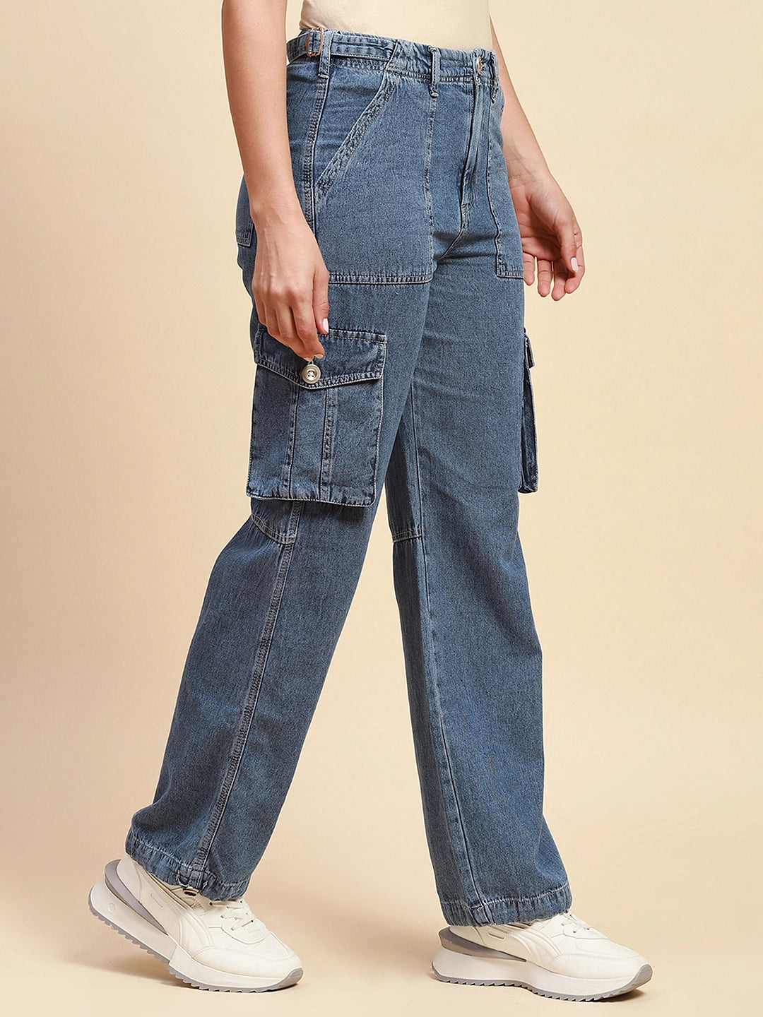 Blue Cotton Straight Relaxed Fit Cargo - Global Republic