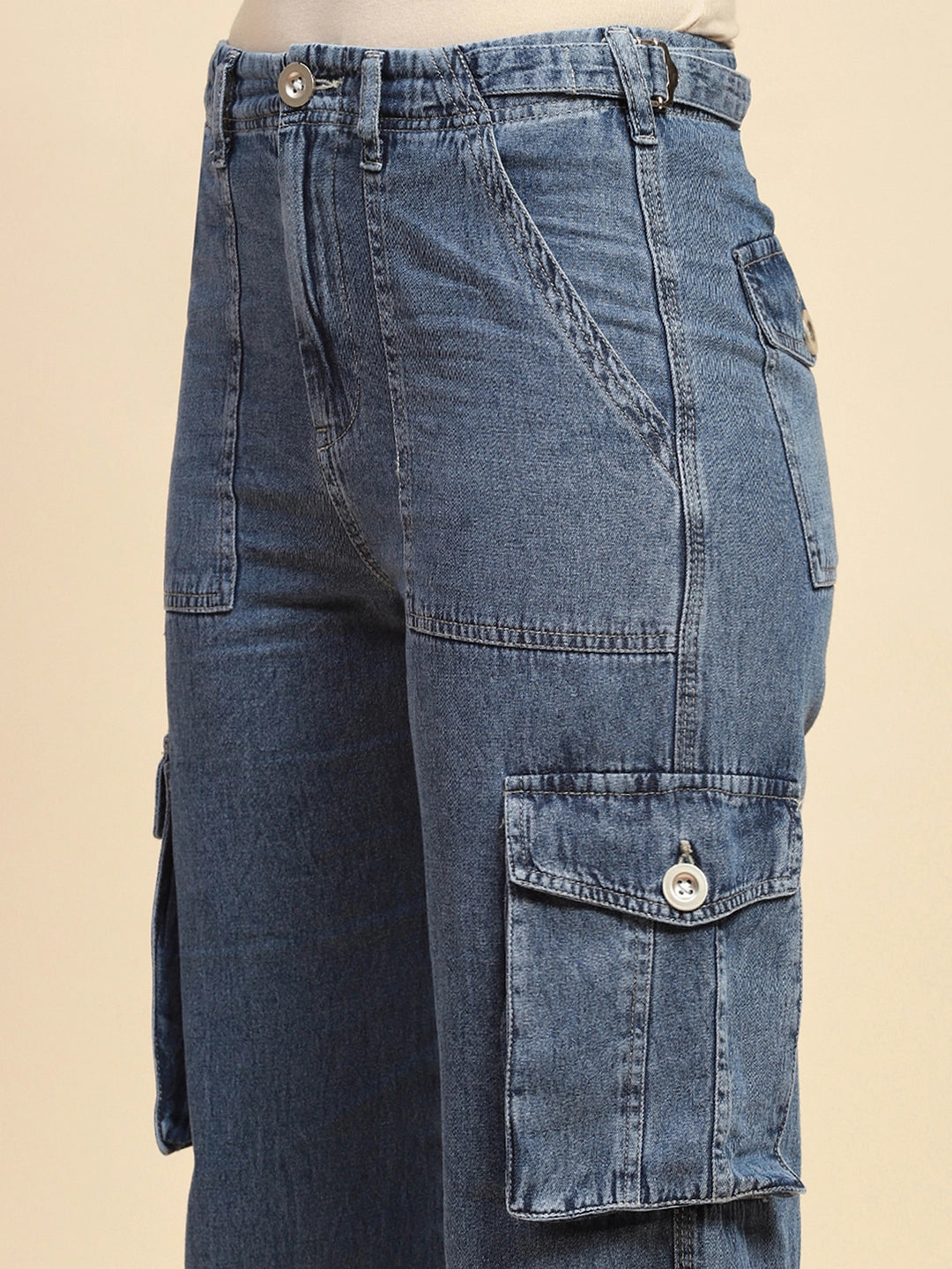 Blue Cotton Straight Relaxed Fit Cargo - Global Republic