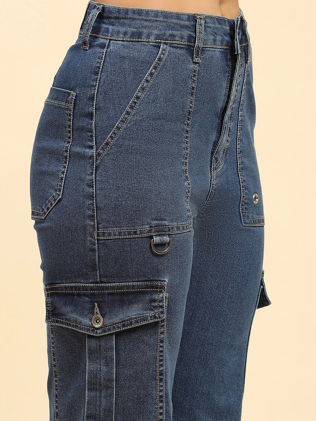 Blue Solid Cotton Blend Cargo - Global Republic
