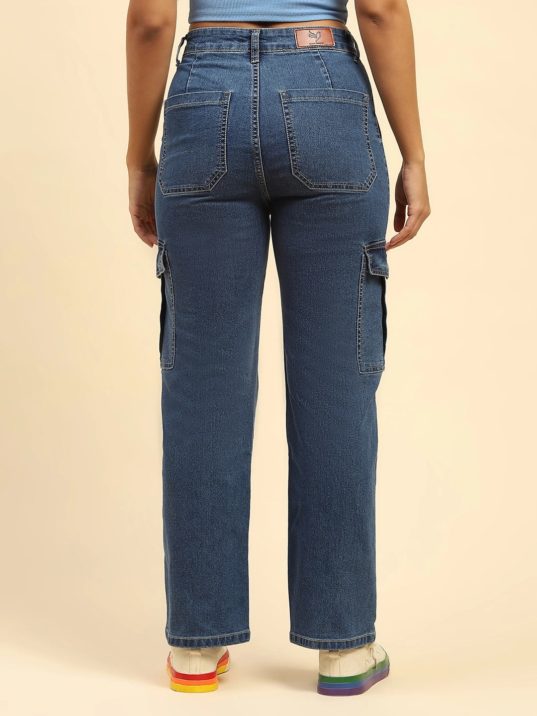 Blue Solid Cotton Blend Cargo - Global Republic