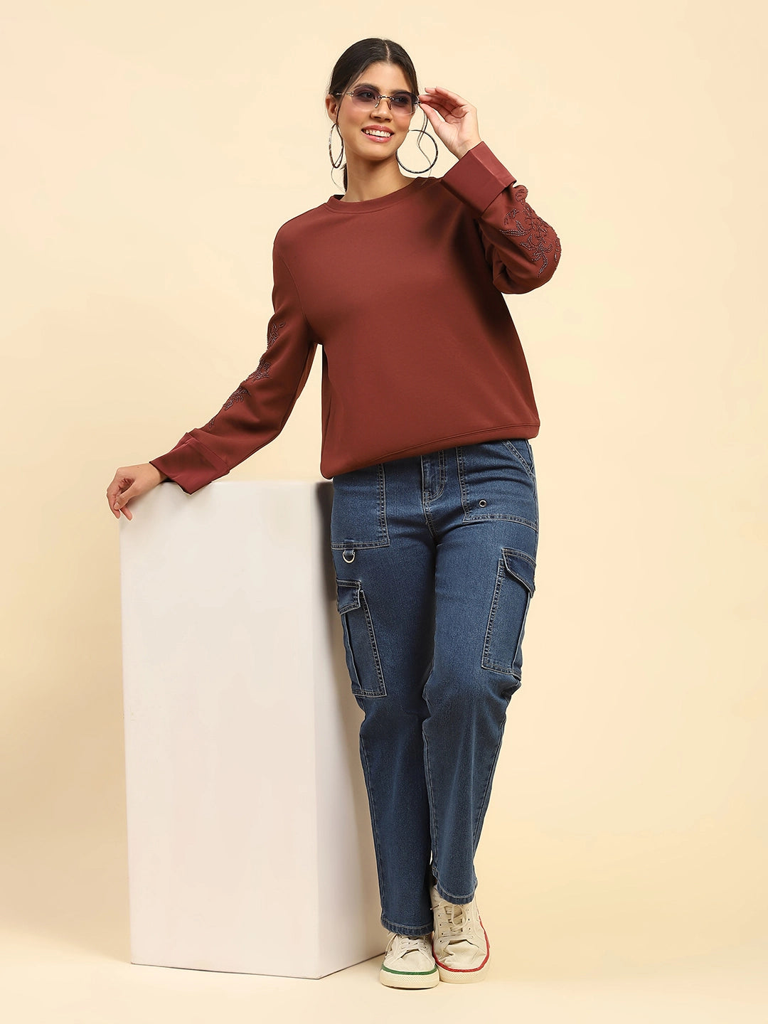 Blue Solid Cotton Blend Cargo - Global Republic