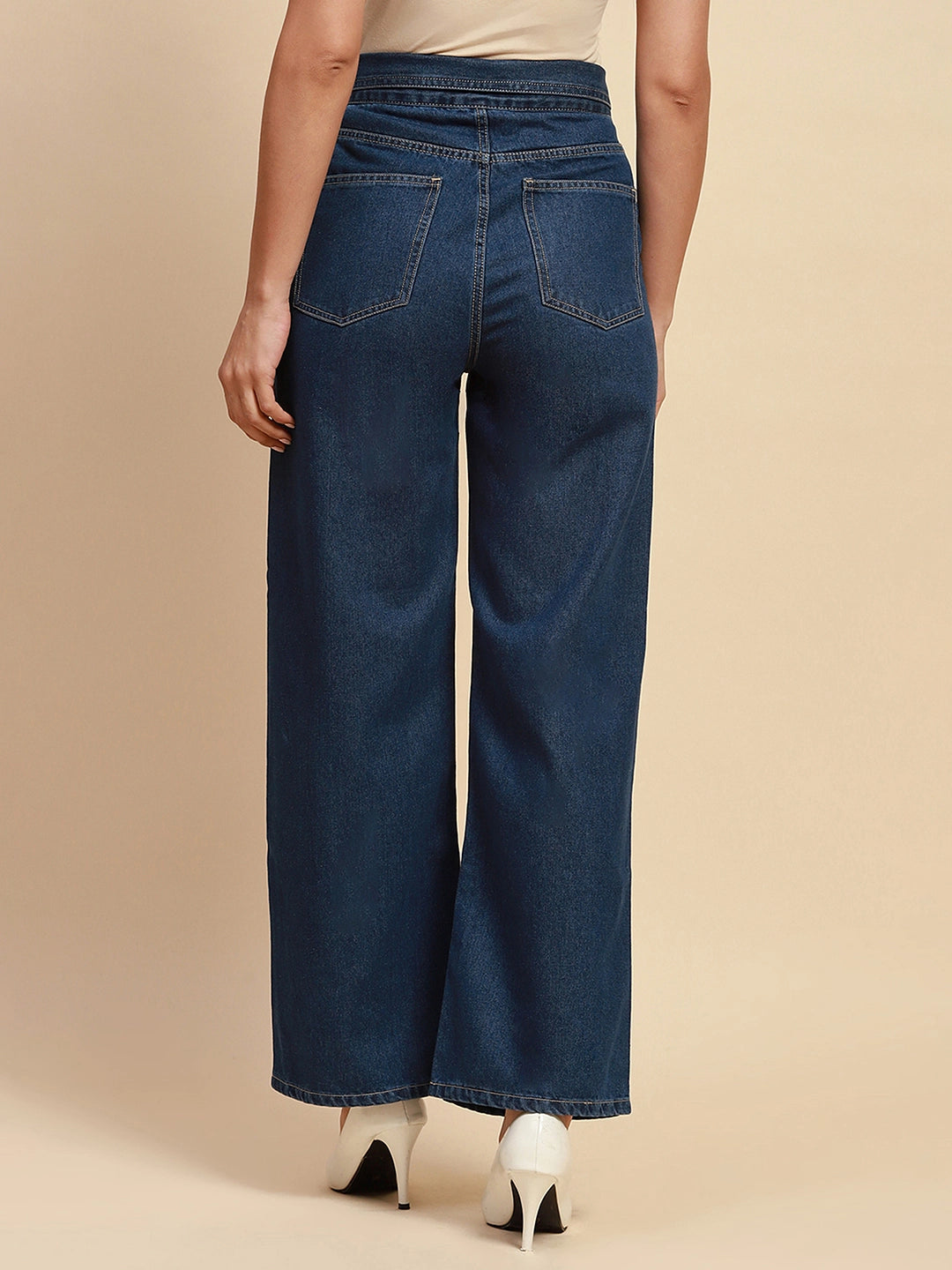 Blue Cotton Blend Loose Fit Jeans For Women - Global Republic