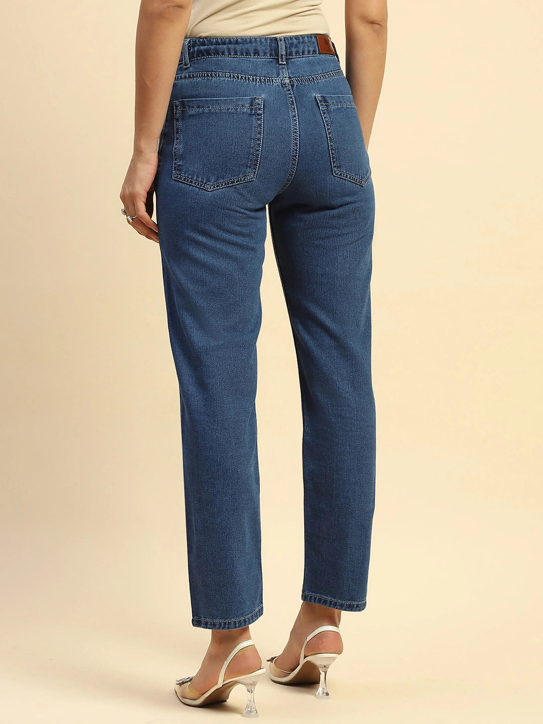 Blue Cotton Blend Mom Fit Jeans - Global Republic
