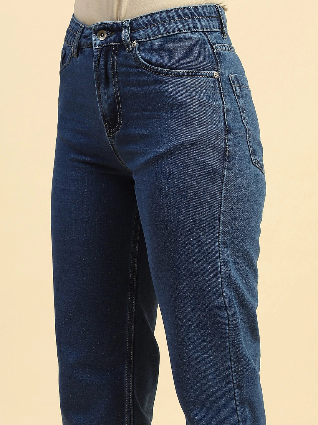 Blue Cotton Blend Mom Fit Jeans - Global Republic