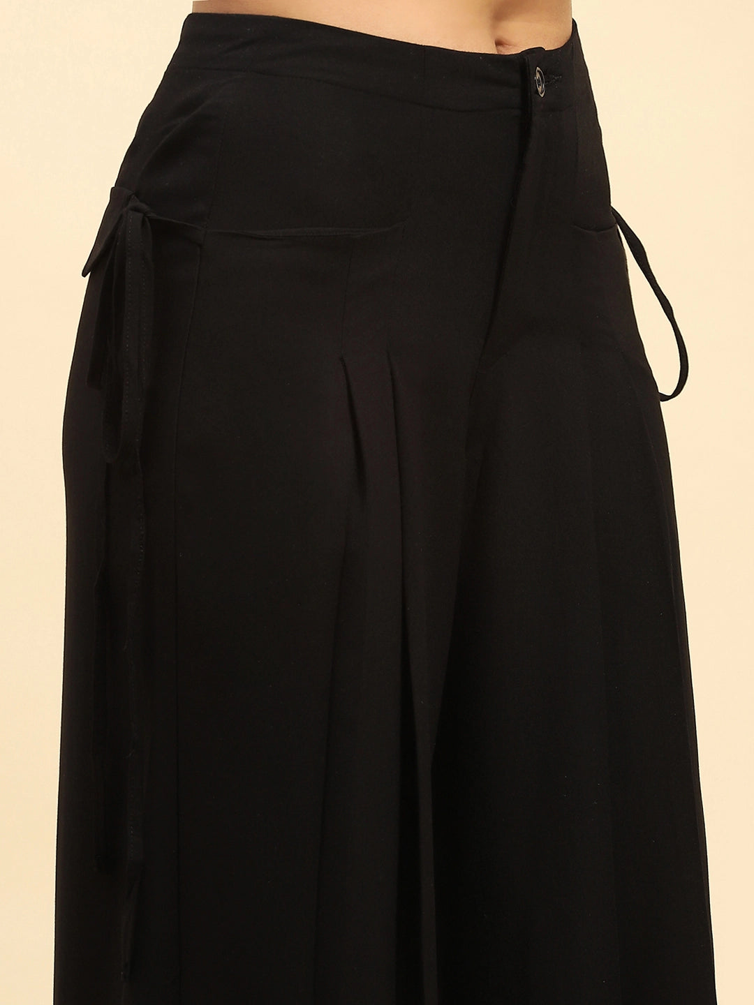 Black Solid Cotton Loose Fit Palazzo - Global Republic