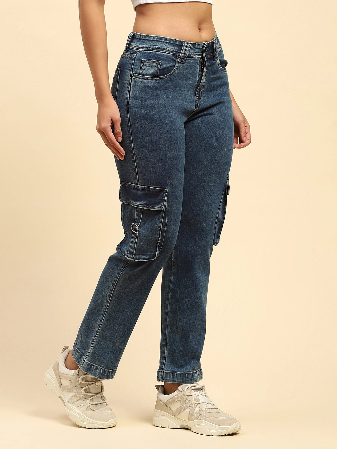 Solid Cotton Blend Straight Fit Cargo - Global Republic