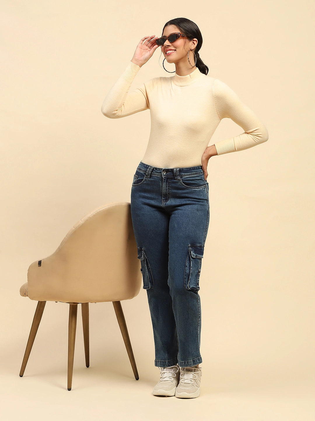 Solid Cotton Blend Straight Fit Cargo - Global Republic